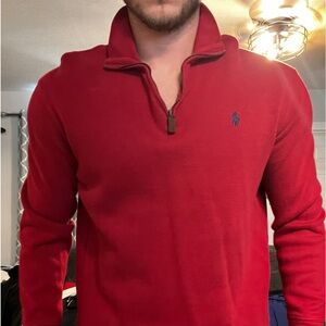 Polo Ralph Lauren 1/4 Zip Pullover - Red with Navy Blue Polo Logo
